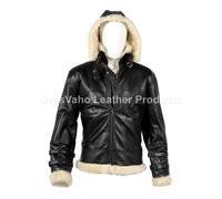 Uomo Bombardiere Seconda Guedda Mondiale Crema Pelliccia Finta Pecora Nera Pelle