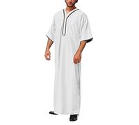 Uomo c Medio Oriente Abbigliamento arabo con bottone Abbigliamento musulmano Islam Abaya Africa Dubai Camicia Casual Thobe Islamico Streetwear Traspirante Camicia estiva, O bianco., S