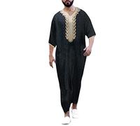 Uomo Caftano Estate Islam Musulmano Vestiti arabi Islamici Indiano Africa Musulmana Dubai Caftano per gli uomini Elegante Taiji Vestiti Musulmani Abiti Etnici Maxi Abito, Nero , L
