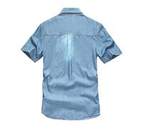 Uomo Camicia Casual - Corto Camicia a Maniche Men's Work Button Pocket Retro Size Lapel Grandi Camicie Men (Light Blue XXXL)