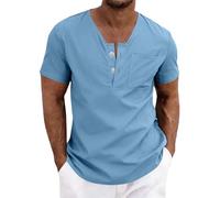 Uomo Camicia Causal in Lino di Cotone Manica Corta Henley Shirt con Bottoni T-Shirt da Uomo per Interni Spiaggia Hippie Comode E Traspirante per Primavera Estate