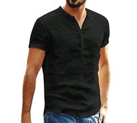 Uomo Camicia in Lino Collo Coreana Estiva Camicie Manica Corta Traspirante Leggera Camicia Elegante Mare Bianca Firmata Henley Shirts con Bottoni Classica Tinta Unita Camicie da Lavoro per Le Vacanze