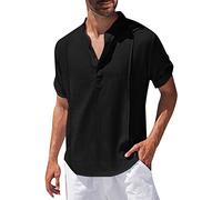 Uomo Camicia In Lino Collo Coreana Manica Corta Camicia Cotone Casual No Stiro Camicie Estiva Spiaggia Firmata Traspirante Bluse Con Bottoni Tinta Unita Classica Camicie Ufficio Per Spiaggia Vacanze