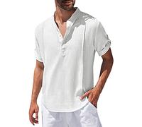 Uomo Camicia In Lino Collo Coreana Manica Corta Camicia Cotone Casual No Stiro Camicie Estiva Spiaggia Firmata Traspirante Bluse Con Bottoni Tinta Unita Classica Camicie Ufficio Per Spiaggia Vacanze