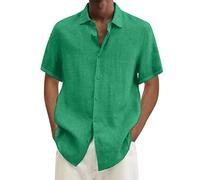 Uomo Camicia in Lino Cotone Manica Corta Camicia Elegante Leggera No Stiro Camicie Estiva Mare Traspirante Slim Fit Bluse con Bottoni Firmata Hawaiana Regular Fit Camicie da Lavoro Estate 2025 Moda