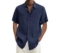 Uomo Camicia in Lino Cotone Manica Corta Camicia Elegante Leggera No Stiro Camicie Estiva Mare Traspirante Slim Fit Bluse con Bottoni Firmata Hawaiana Regular Fit Camicie da Lavoro Estate 2025 Moda