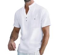 Uomo Camicia in Lino di Cotone Maglietta Eleganti Taglie Forti Magliette collo Coreana In Cotone Lino Ampia Traspirante T-Shirt Manica Corta Slim Fit Mare Shirts Casual Estivi Leggero Sportiva