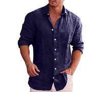 Uomo Camicia in Lino Elegante Estiva Camicia Cotone Leggera Casual Bluse Manica Lunga Slim Fit Coreana Firmata Camicie Spiaggia Botton Down Elasticizzata Hawaiana Camicia da Lavoro Estate 2025 Moda