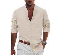 Uomo Camicia In Lino Elegante Manica Lunga Camicie Estiva No Stiro Traspirante Bluse Cotone Casual Firmata Coreana Camicia Spiaggia Botton Down Taglie Forti Comode Camicia Da Lavoro Per Le Vacanze