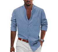 Uomo Camicia In Lino Elegante Manica Lunga Camicie Estiva No Stiro Traspirante Bluse Cotone Casual Firmata Coreana Camicia Spiaggia Botton Down Taglie Forti Comode Camicia Da Lavoro Per Le Vacanze
