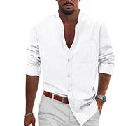 Uomo Camicia In Lino Elegante Manica Lunga Camicie Estiva No Stiro Traspirante Bluse Cotone Casual Firmata Coreana Camicia Spiaggia Botton Down Taglie Forti Comode Camicia Da Lavoro Per Le Vacanze