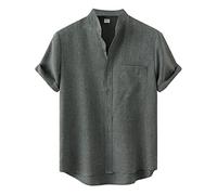 Uomo Camicia in Lino Estiva, Camicia Estiva Uomo Camicia da Spiaggia Colletto alla Coreana Felpe Casual con Bottoni Vintage Maglietta Top, Camice Uomo Eleganti Camicie da Esterno