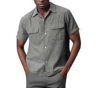 Uomo Camicia Lino Cotone, Camicia da Uomo Manica Corta, Casual Button Down Summer T-Shirt Tops Loose Beach Holiday Hawaiian Shirts Camicie Spiaggia Regular Fit Colore Puro Classico Lavoro Shirts