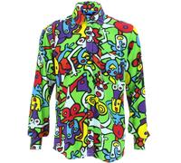Uomo Camicia Loud Originals Rayon Regular Manica Lunga Tiffy Stampa Retrò Danza
