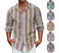 Uomo+Camicie+Lunga+Manica+Smart+Casual+Grandi Camicie a righe da uomo a maniche lunghe Vestibilità regolare Risvolto Button Down Camicia con stampa Facile da pulire Facile da indossare tutti i giorni
