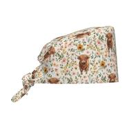 Uomo Cappelli da Cuoco Fiore della Mucca delle Highlands Cappello da Chef Elastico Casco da Lavoro Traspirante Cuffia Chirurgica per Cucina Fornai Personale Medico