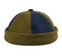 Uomo Cappello Beanie In Corduroy A Due Toni Vintage Con Risvolto Regolabile