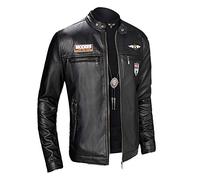 Uomo Cappotto Collo in Pelle Cerniera Sottile Giacca Similpelle Biker Casual Moda Cotone Giacca Giacca Da Motociclista in Pelle Sintetica Giacca Nero, Le Noir, XXL, Giacca