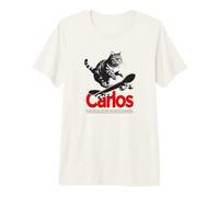 Uomo Carlos - Nome Ragazzo Simpatico con Gatto e Skateboard Maglietta Premium
