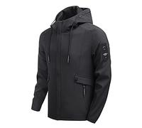 Uomo casual Autunno e Inverno Solido con Cappuccio Tasca con zip Manica Lunga Cappotto Antivento Impermeabile Trench Giacca Compatibile con Moto Uomo Pelle con Protezione, Le Noir, 3XL, Parka