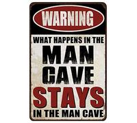 Uomo Caverna Decor Accessori Divertente Metallo Garage Segni Per Gli Uomini Regali Mancave Segno Bar Decorazione Della Parete 30,5 x 20,3 cm What Happens In The Man Cave Stay In The Man Cave