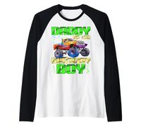 Uomo Celebrazioni per Il Compleanno di Daddy of The Birthday Boy Monster Truck Maglia con Maniche Raglan