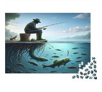 Uomo che Pesca al Lago Puzzle 1000 Pezzi Carta per Adulti Scena Pesci Sottacqua Gioco di Puzzle 1000 Pezzi Relax Famiglia Casa Regalo 70x50cm/1000pcs