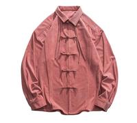 Uomo Cinese Kung Fu Abbigliamento Uniform Regular Fit Button-Down Fisherman Shirt Manica Lunga Tang Costume Arti Marziali Tai Chi Tang Tuta Camicie da uomo, Colore: rosso, L