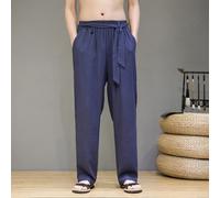 Uomo Cinese Kung Fu Casual Cotone Lino Pantaloni con Lacci Larga Dritto