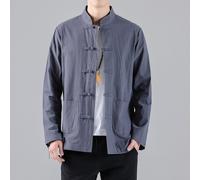 Uomo Cinese Ttang Abito Kung Fu T-Shirt Cotone Lino Tai Chi Divisa