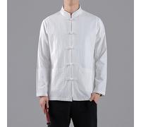 Uomo Cinese Ttang Abito Kung Fu T-Shirt Cotone Lino Tai Chi Divisa