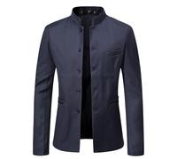 Uomo Cinese Tunica Costume Collana Mandarino Blazer Stand Collari Cappotti Sportivi Giacca Collare Mandarino Giacca Formale Costume, blu, 5XL