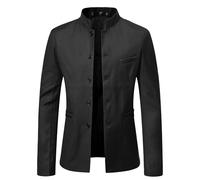 Uomo Cinese Tunica Costume Collana Mandarino Blazer Stand Collari Cappotti Sportivi Giacca Collare Mandarino Giacca Formale Costume, Nero , L