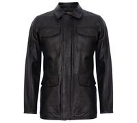 Uomo Classico Nero Vera Pelle Rétro Safari Parker Giacca Trench