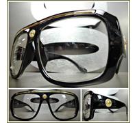 Uomo Classico Rétro Hip Hop Rapper Stile Lenti Trasparenti Occhiali Grande Nero