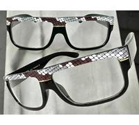 Uomo Classico Rétro Hip Hop Rapper Trasparente Lente Occhiali Nero Pitonato