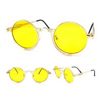 Uomo Classico Retrò Moderno Steampunk Cyber Sole Rotondo Oro Telaio Giallo Lente