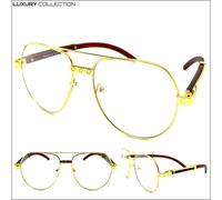 Uomo Classico Vintage Retrò Hip Hop Rapper Stile Lenti Trasparenti Occhiali Oro