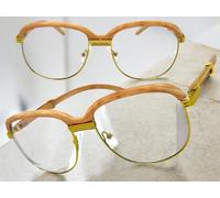 Uomo Classy Elegante Rétro Hip Hop Rapper Lenti Trasparenti Occhiali Oro & Wood