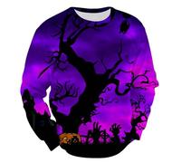 Uomo Costume di Halloween Divertente Felpa Girocollo Uomo Halloween Stampato Streetwear Oversize Felpe Casual a Contrasto Colore Top Stampa 3D Pullover Grafica Strega Pullover Vestiti Festivi, F, S