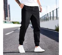 Uomo Cotone Coulisse Jogger Jeans Gamba Dritta Lunga Lavato Denim Joggers Jean Cargo Nero Puro Lavoro Base Marito L,M,S,XL,XSColore unicoDenim