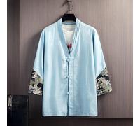 Uomo Cotone Lino Camicia 3/4 Maniche Kimono Giacca Larga Yukata Top Estate