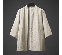 Uomo Cotone Lino Kimono Cardigan Aperto Davanti Giacca Larga Yukata Top Casual