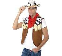 Uomo Cowboy Costume Kit Istantaneo Gilet, Cappello & Foulard Cowgirl Smiffys