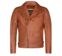 Uomo Croce Zip Marroncino Pelle Biker Giacca Retrò Vintage Giacca Trapuntata