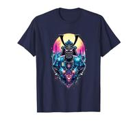 Uomo Cyberpunk Samurai Futuristic Warrior Con Cool City Lights Maglietta