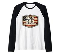 Uomo di Dio Marito papà Protettore Patriota Americano Padre USA Maglia con Maniche Raglan