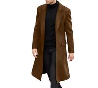 Uomo di Lana Casual Risvolto Monopetto Gioventù Soprabito Mid-Length Slim Manica Lunga Trench Jacket, Marrone scuro, XXL