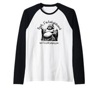 Uomo Divertente Buddha Che Ride Yeah I'm Enlightened Still Judging You Maglia con Maniche Raglan