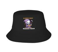 Uomo Donna Cappello da Pescatore Cute Grim Reaper Always Busy Reading Trash Cappello da Sole Traspirante Cappelli A Secchiello Classico Bucket Hat per Ciclismo Caccia Escursionismo